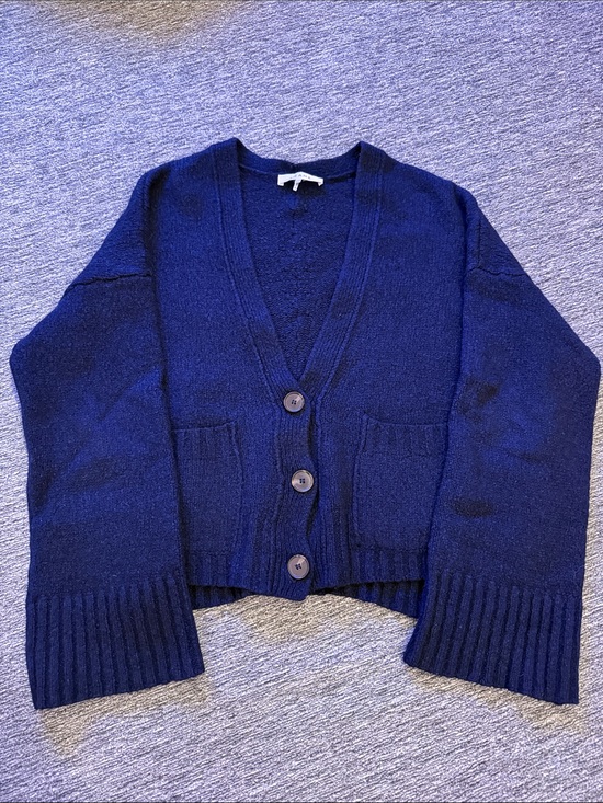 Frame Denim Sweaters - Frame Navy V-Neck Button Cardigan